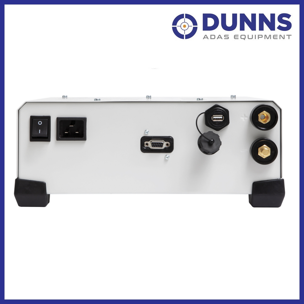 GYS GYSFLASH 121.12 CNT FV rear panel showing power switch, USB port, SMC module connector, D-sub port and positive/negative output terminals