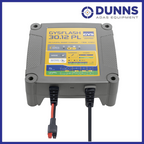 GYS GYSFLASH 30.12 PL 30A Pb/LiFePO4 smart charger angled view showing compact housing and cable connections